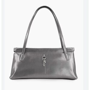 Justine Clenquet Flor Gun Metal Chain Charm Silver Leather Hand Bag EUC $232